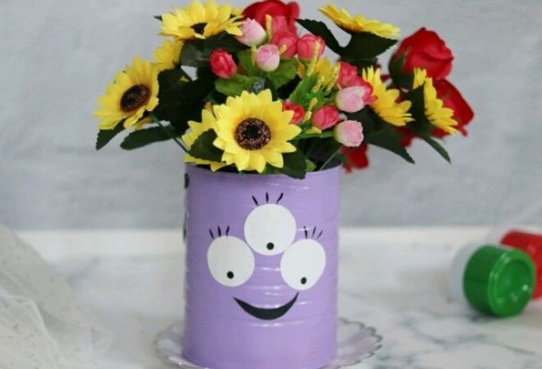 旧奶粉罐改造成小沙发,2个奶粉罐改造花架