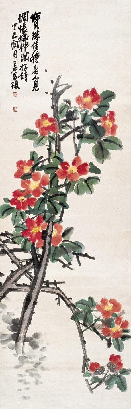 名家山茶花写意画,名家写意茶花