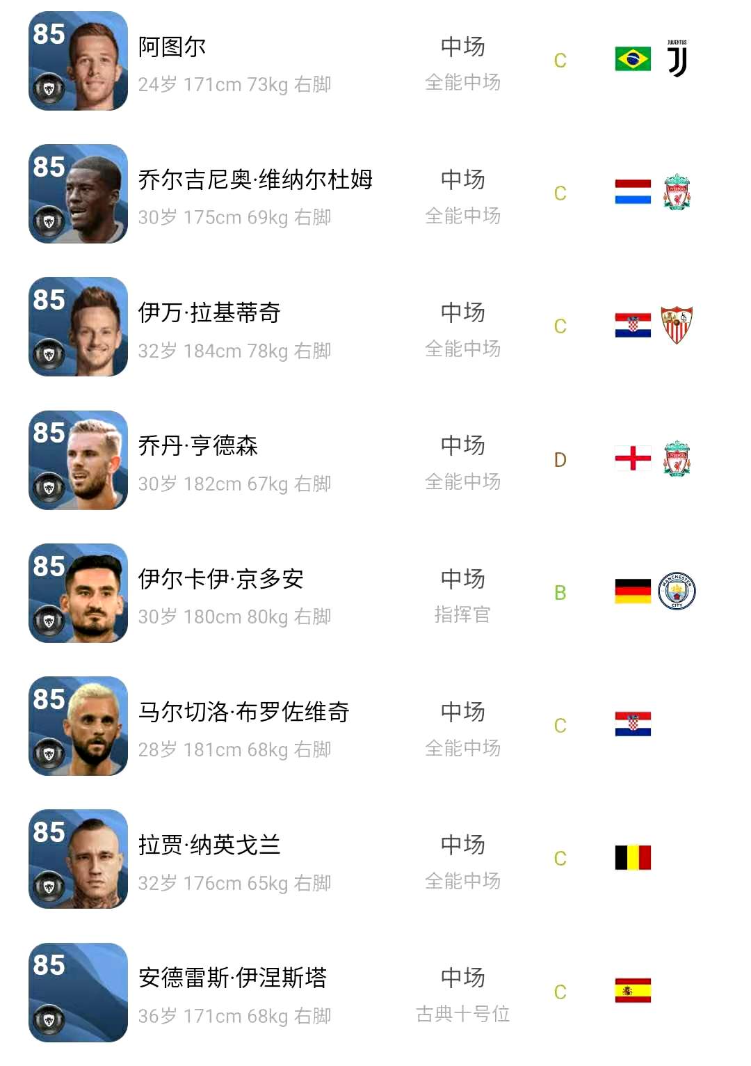 实况足球2021传奇中前卫排名,实况2024普黑中后卫推荐