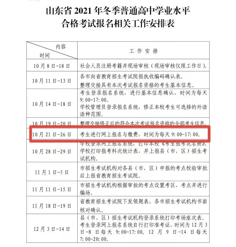 山东2021年高中冬季学考（合格考）今日起报名、缴费！（附流程）