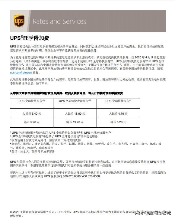 ups国际空运服务费,ups国际空运费用