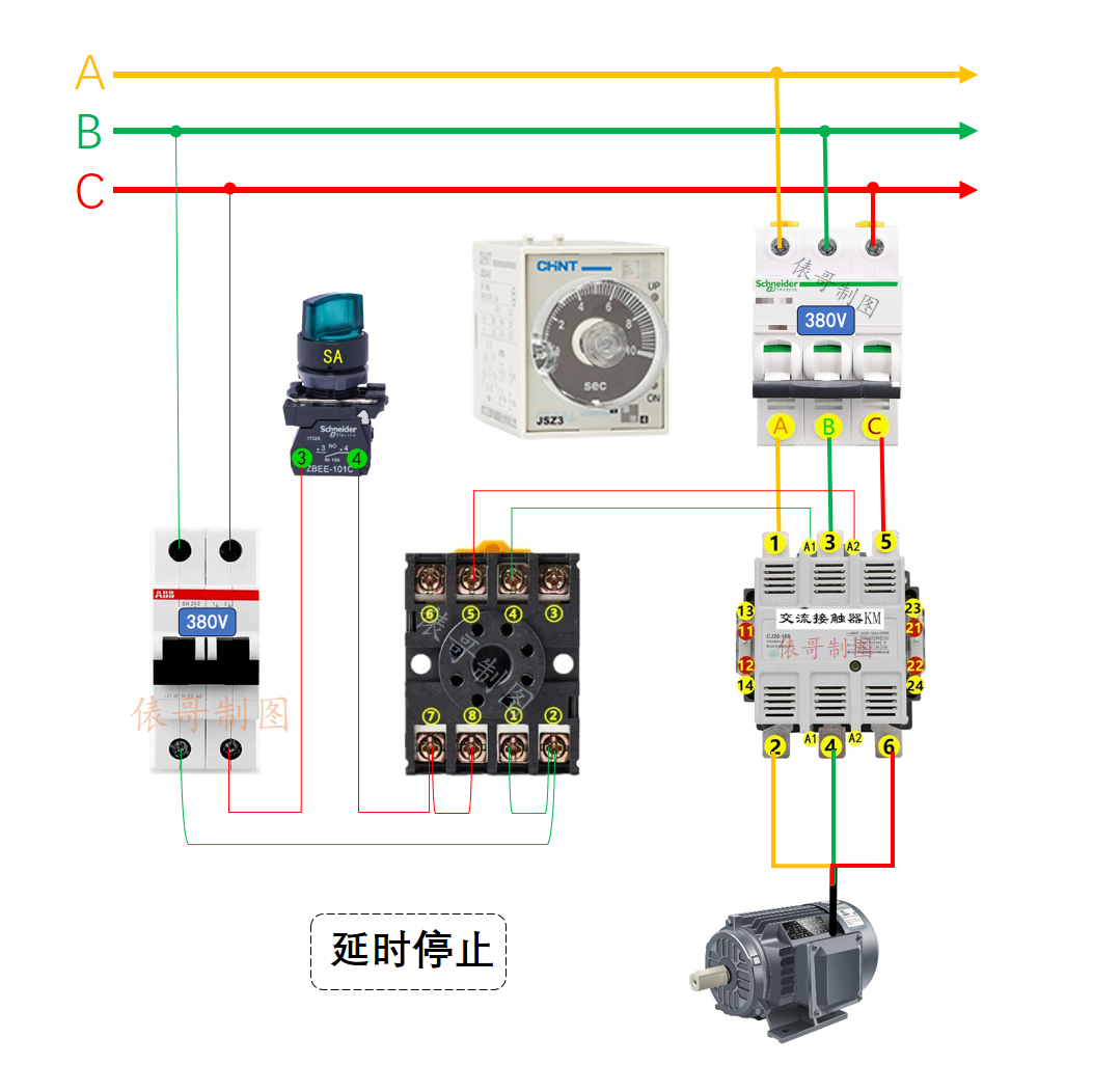 js14p时间继电器实物接线图,时间继电器控制电磁阀详细接线图