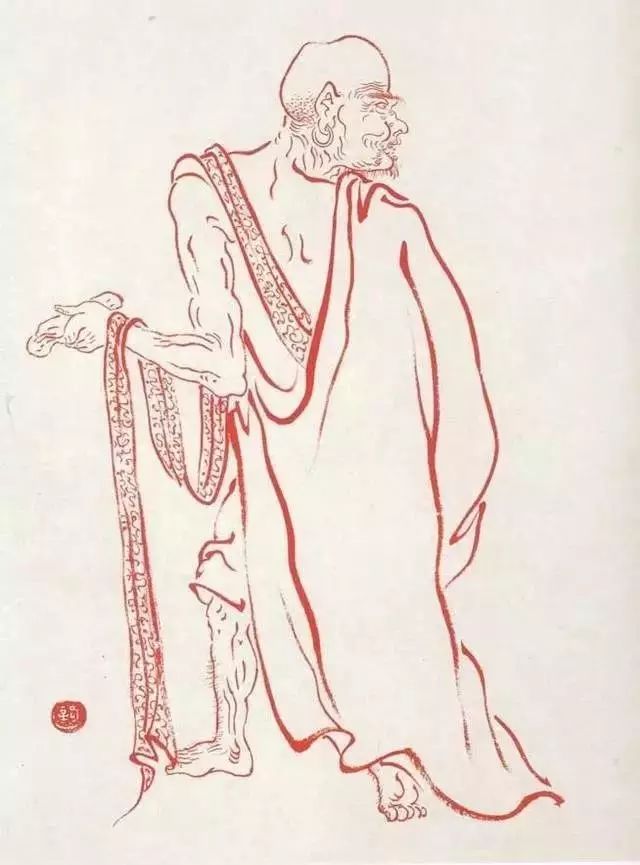 弘一法师的蓝底描金十八罗汉作品,弘一大师100万罗汉图写意