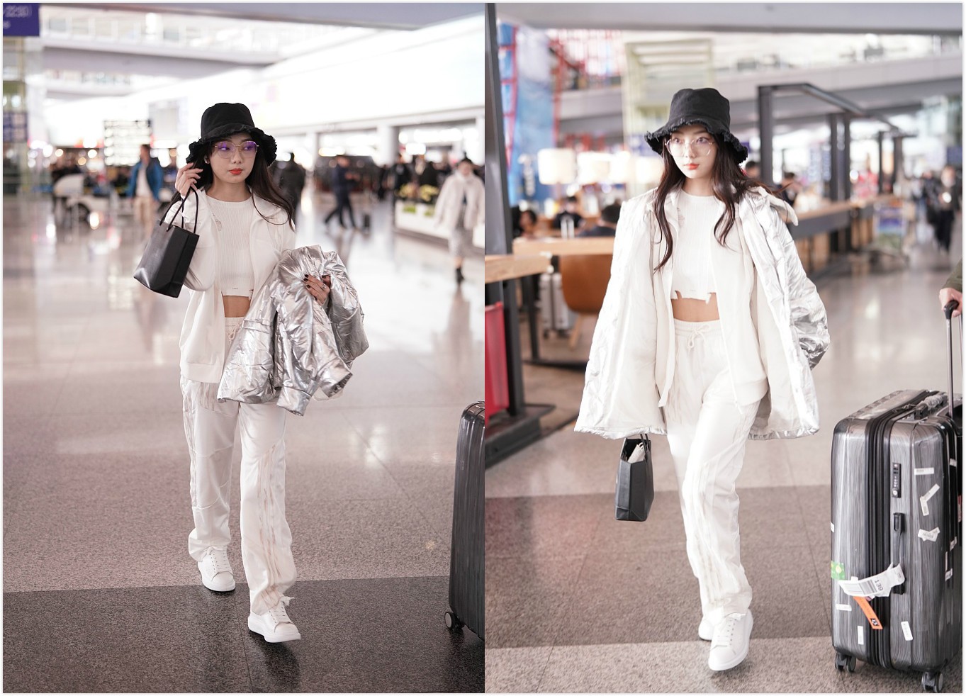 李紫婷真是会穿,白色运动服内搭露脐针织衫,秀小蛮腰抢镜十足