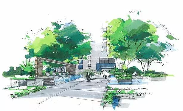 手绘效果图设计详解,干货五幅景观手绘效果图步骤图解