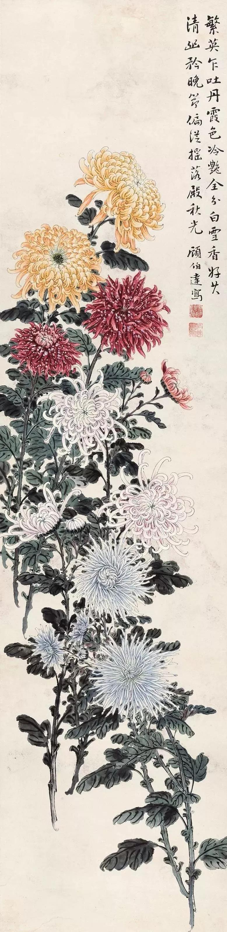 淡雅菊花国画100幅临摹,国画深秋菊花风景写意