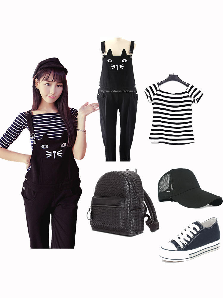 「验货实拍」猫头刺绣背带裤