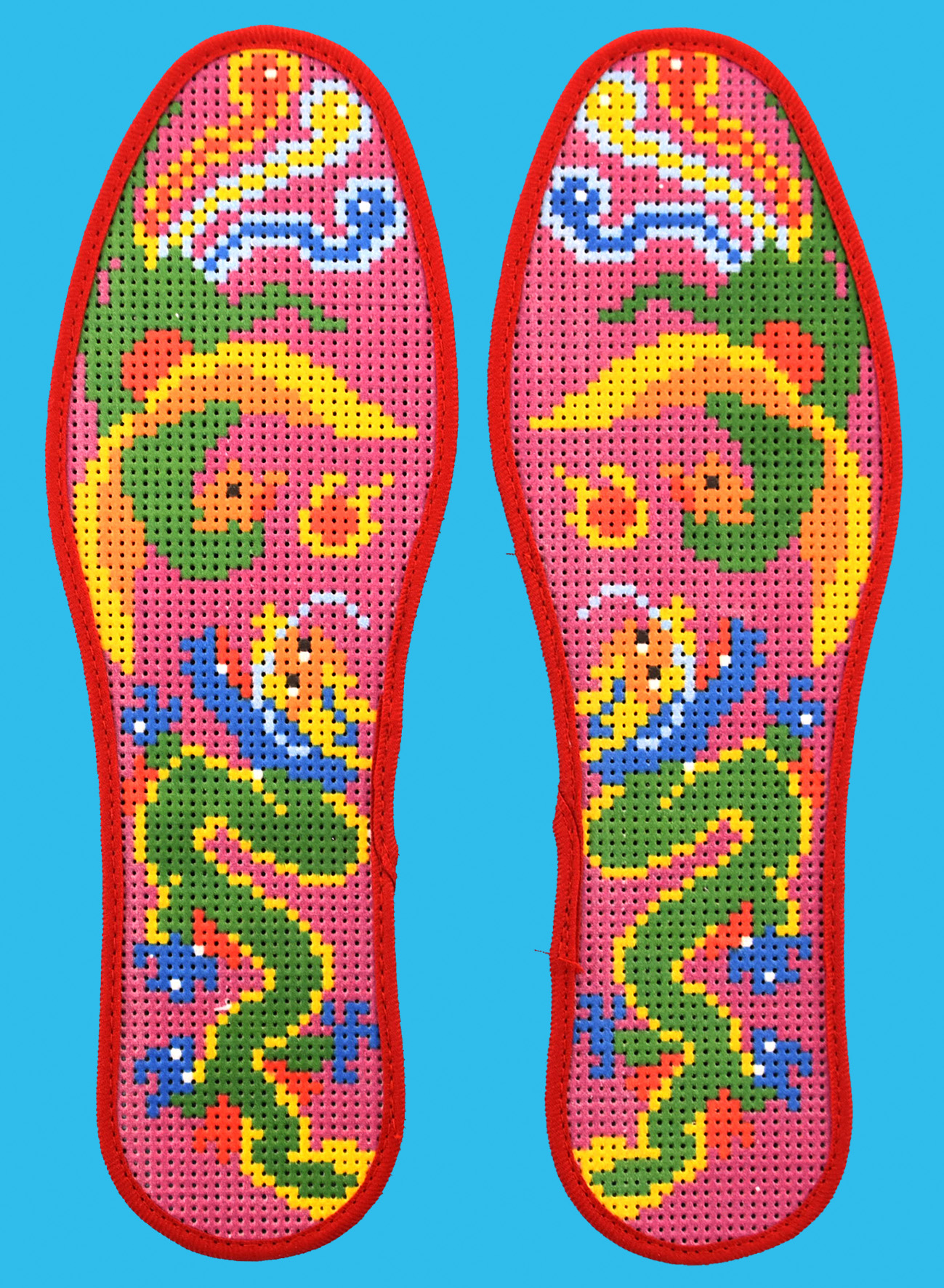 陕北鞋垫传统纹样图案,阶梯形的鞋垫花纹图案