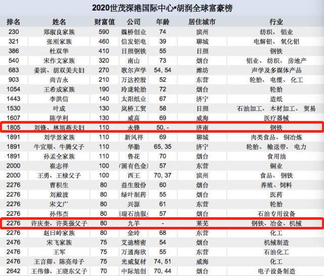 济南市首富,济南首富前100名名单
