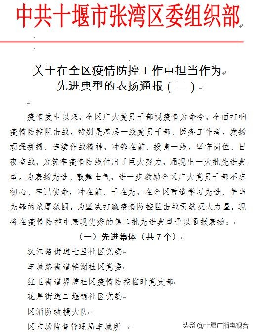 张湾区通报表扬一批集体和个人，有您认识的吗？