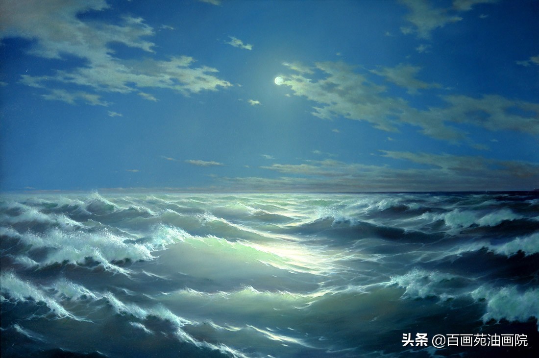 油画夕阳下大海,油画如何画大海