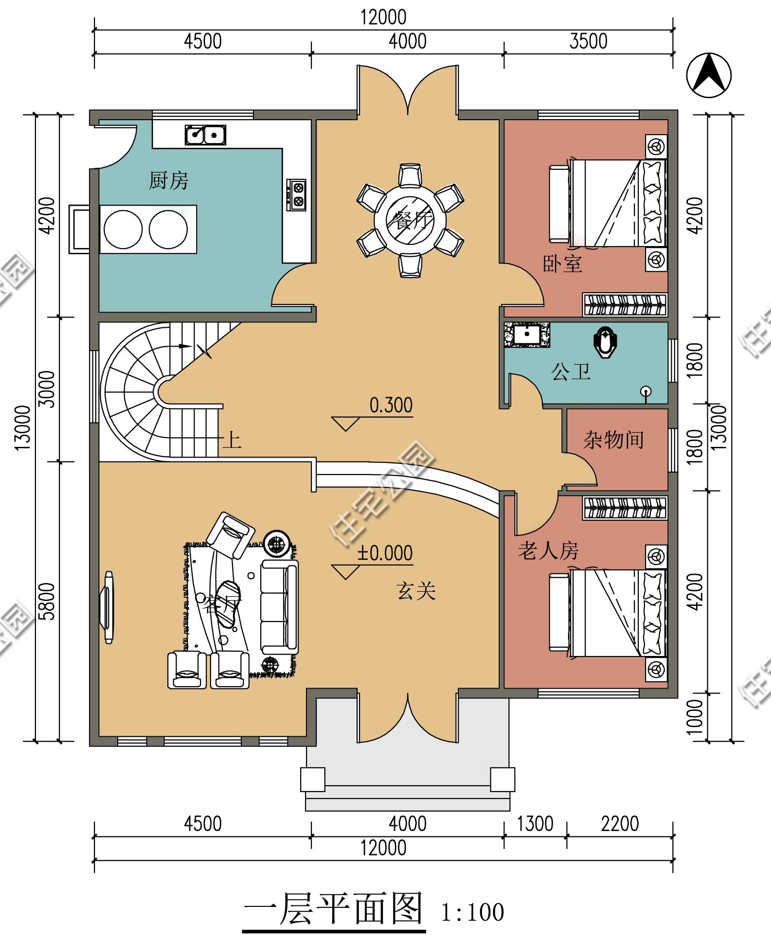 免费分享1000款自建房布局图,三层半现代别墅带落地窗设计图