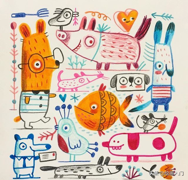 彩铅小动物插画简单,彩铅插画小动物手绘