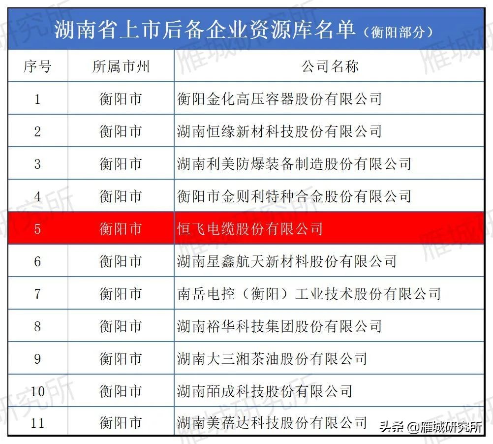 湖南省拟上市企业清单,湖南衡阳市拟上市企业名单