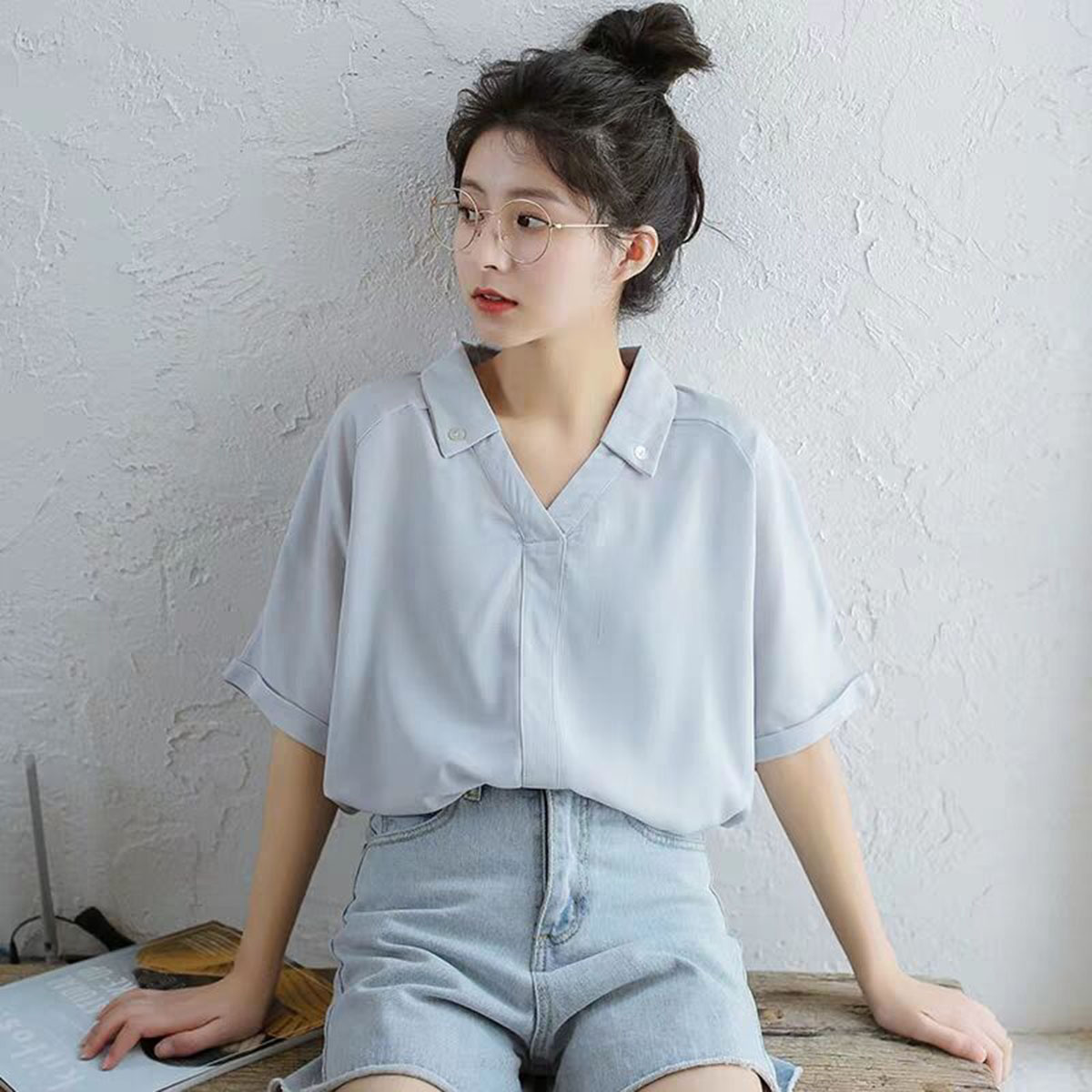 雪纺短袖上衣年轻时尚,雪纺短袖上衣夏季中长