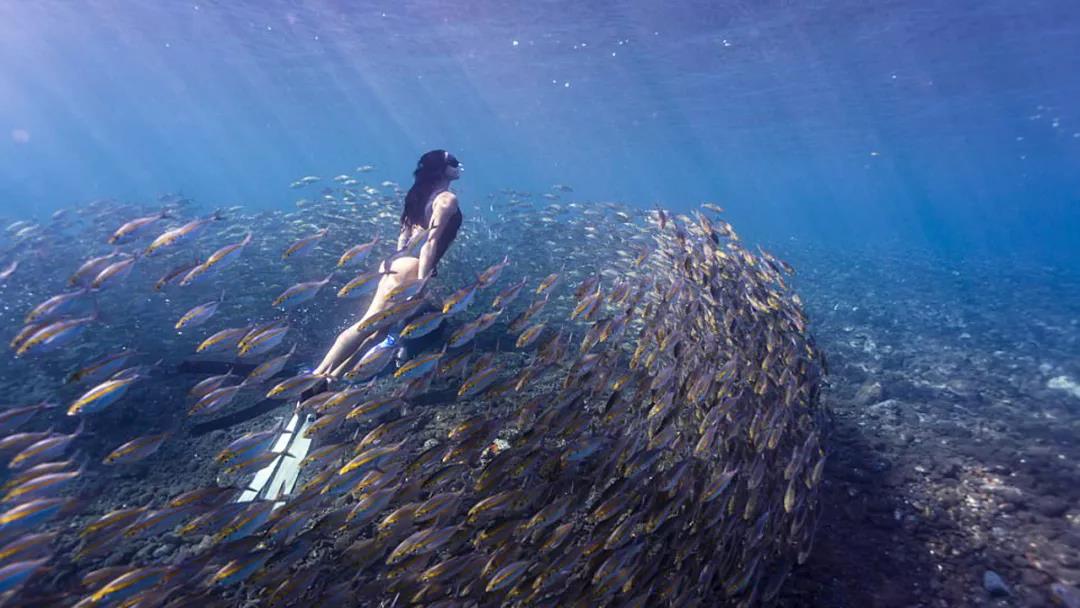 小姐姐在水下憋气100秒探险,小姐姐水下憋气挑战100秒