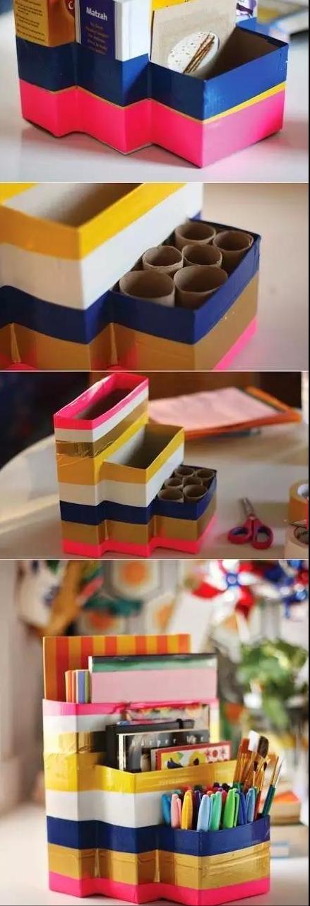 废旧纸板制作收纳盒教程,纸板自制墙壁收纳盒