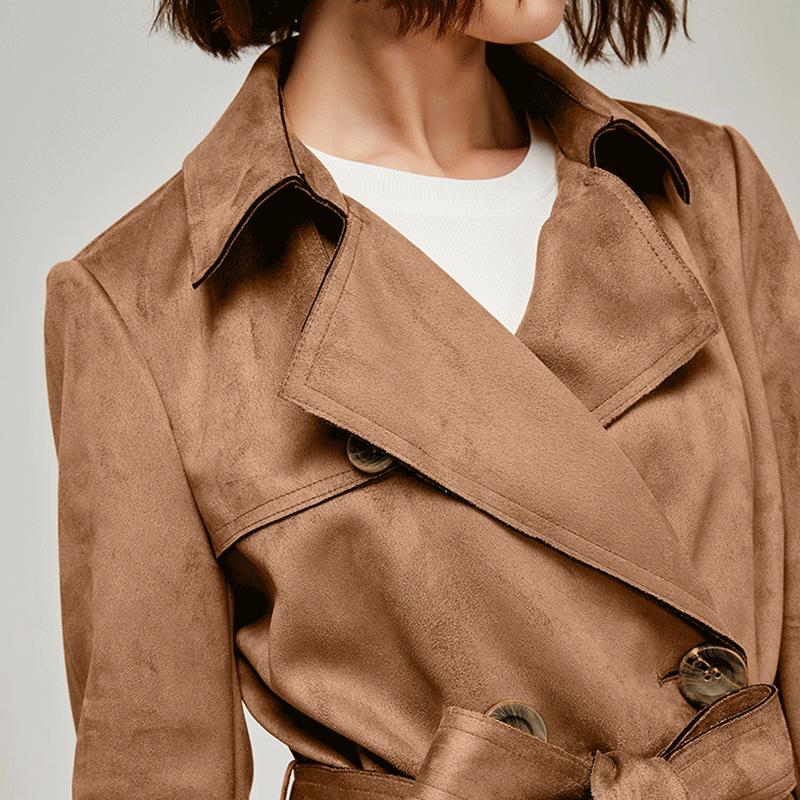 风衣英伦风短款麂皮,英伦经典格子风衣