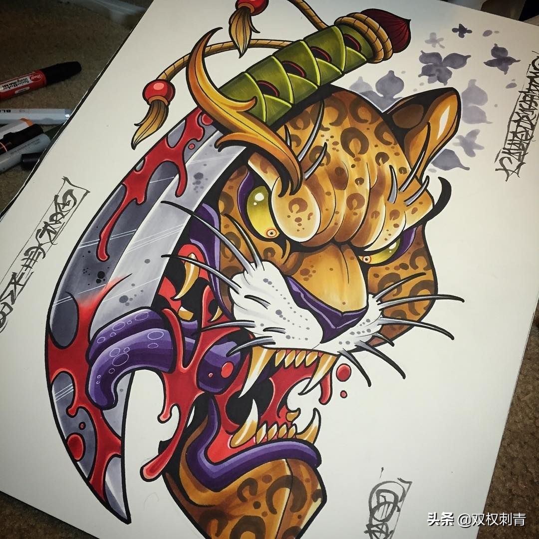 新传统老虎纹身手稿,满背老虎纹身手稿大全