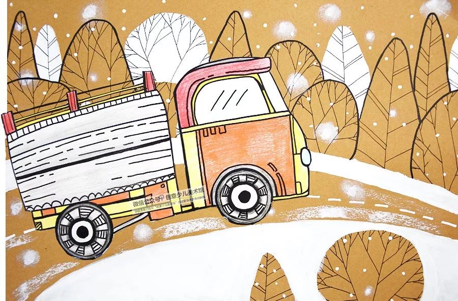 公路上的汽车儿童画,儿童画公路和车