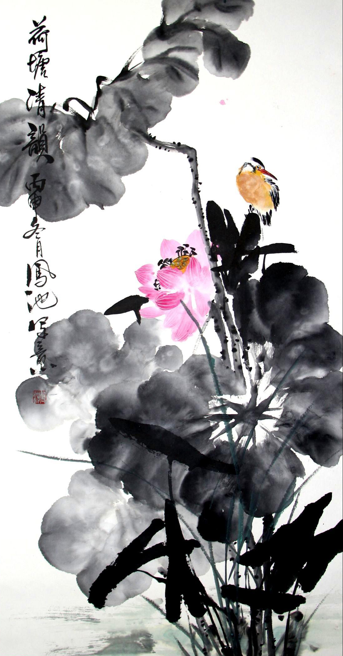 浦上生绿烟，波底荡红云，画家刘凤池水墨荷花别样红