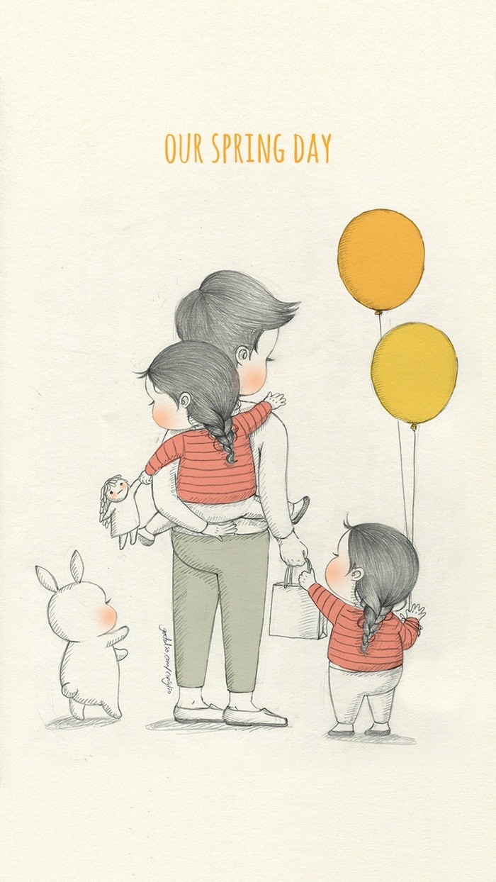 少女与兔子插画,兔子手绘创意插画