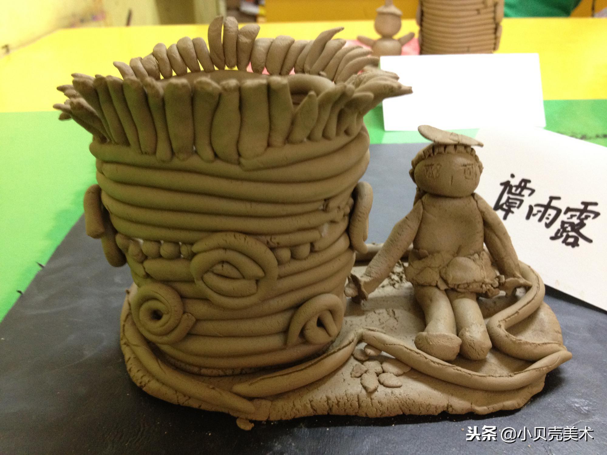 陶艺手工儿童创意美术,美术公开课做笔筒