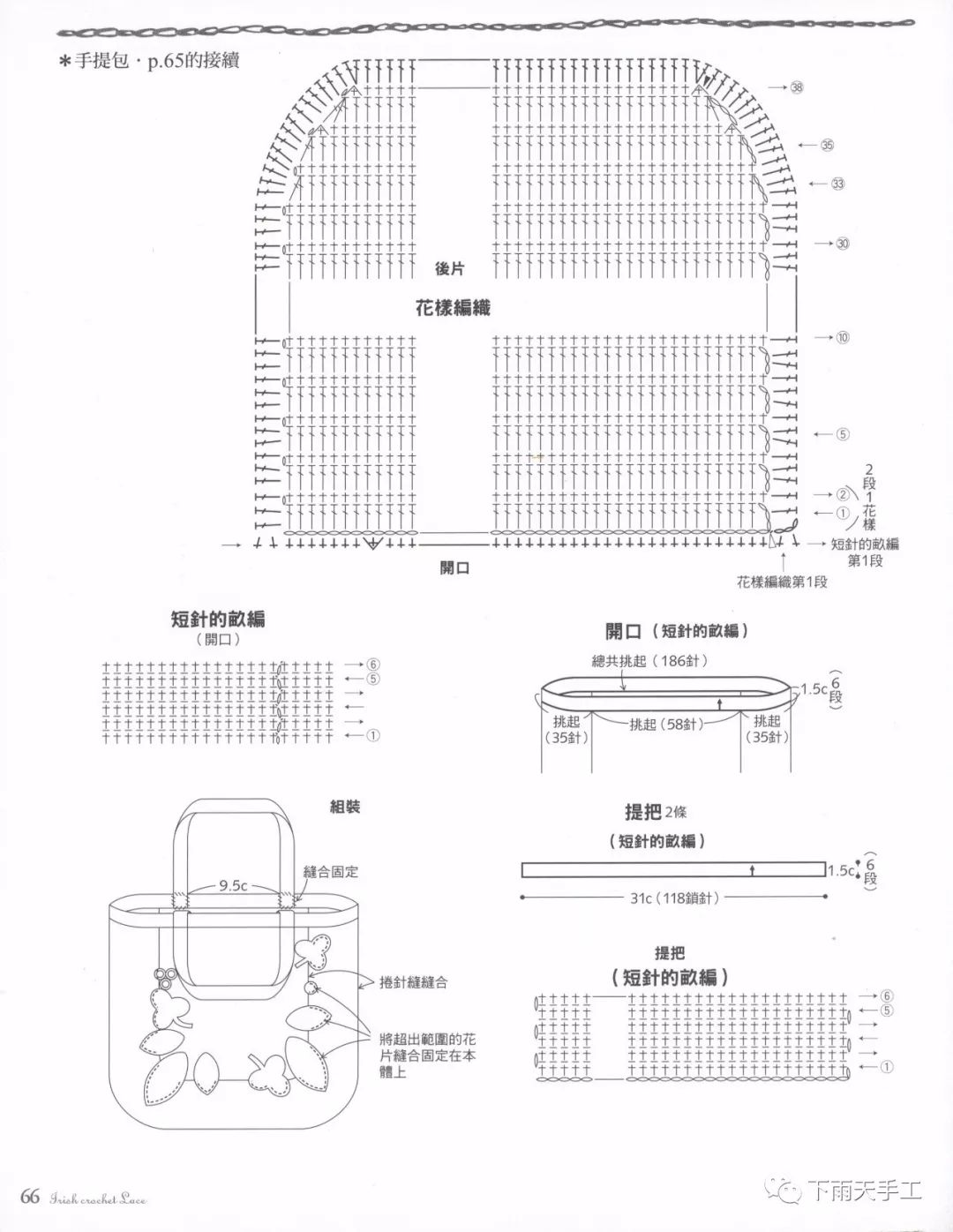 爱尔兰风拼花包包，漂亮的钩针手提包，详细花样图