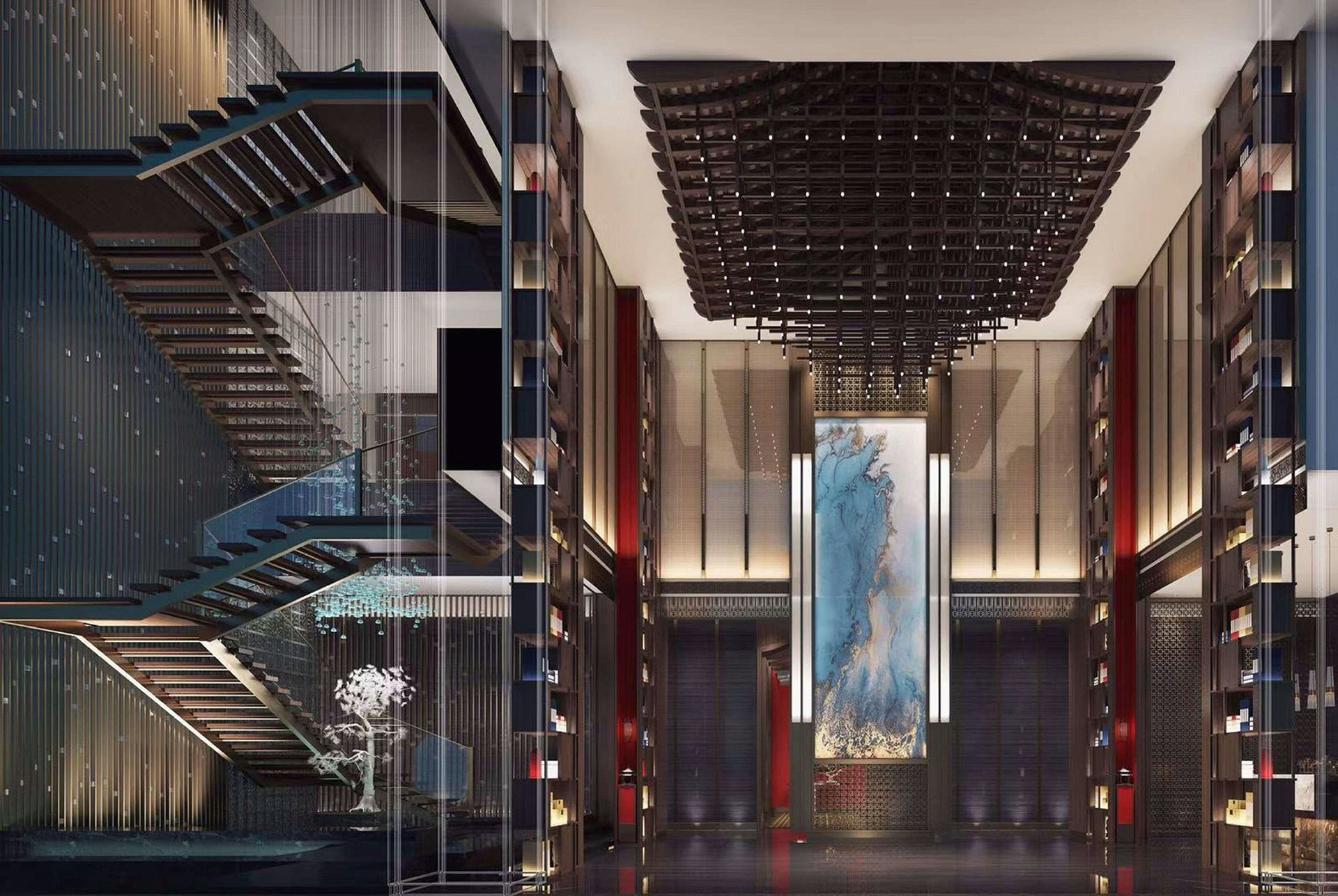 港式风格酒店设计,滨江区新中式风格装潢效果图