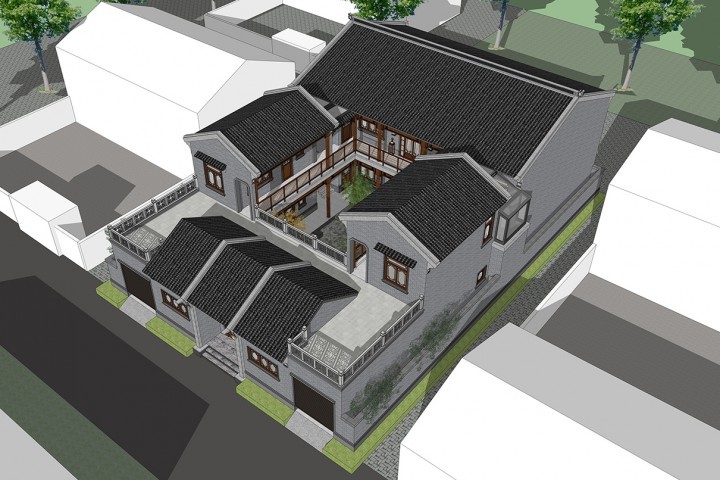 最牛中式四合院设计图及效果图,中式二层四合院永不过时