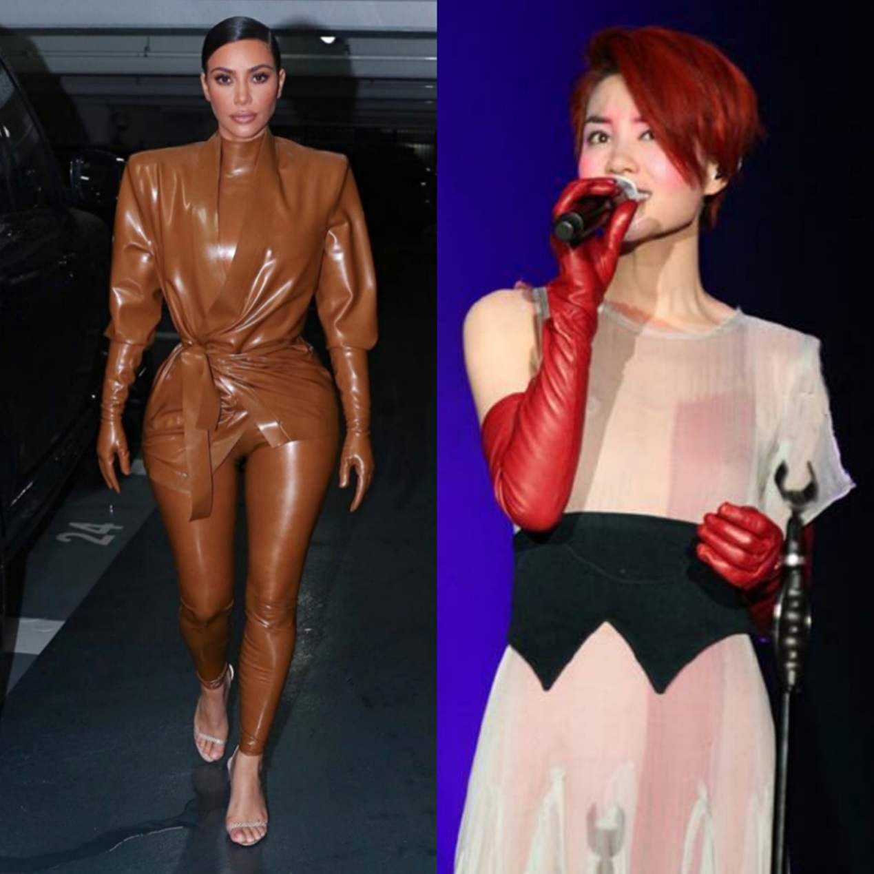 卡戴珊穿“乳胶衣”秀身材，为了美憋着不上厕所，胯太宽脱不下来