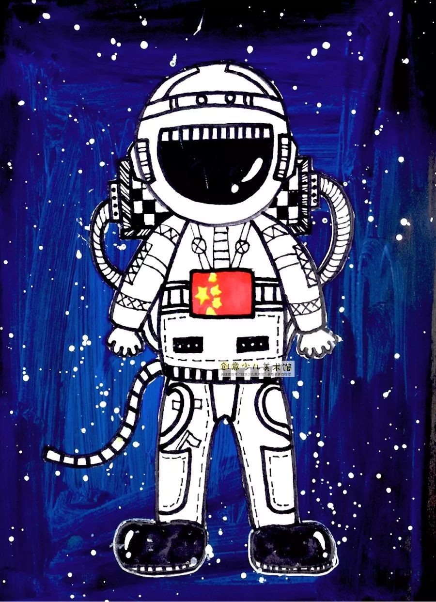 太空中的宇航员儿童画课件,儿童画画5-6岁创意画太空宇航员