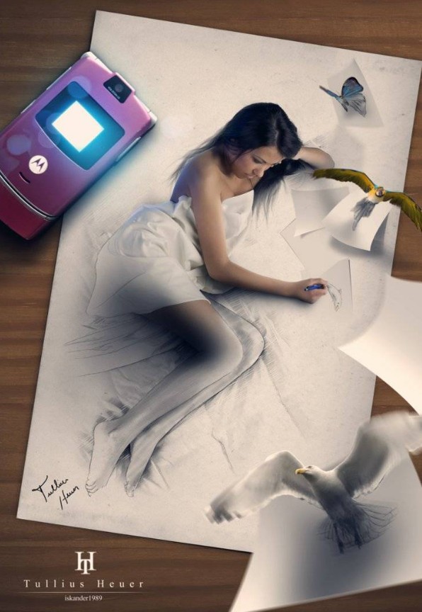 他画了一个3D美人，涂上颜色后，让人不禁赞叹，大呼不可思议。