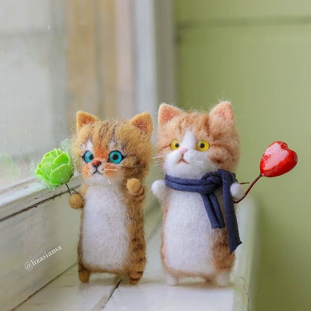 给猫猫做了一个羊毛毡,女生用羊毛毡自制仿真猫咪