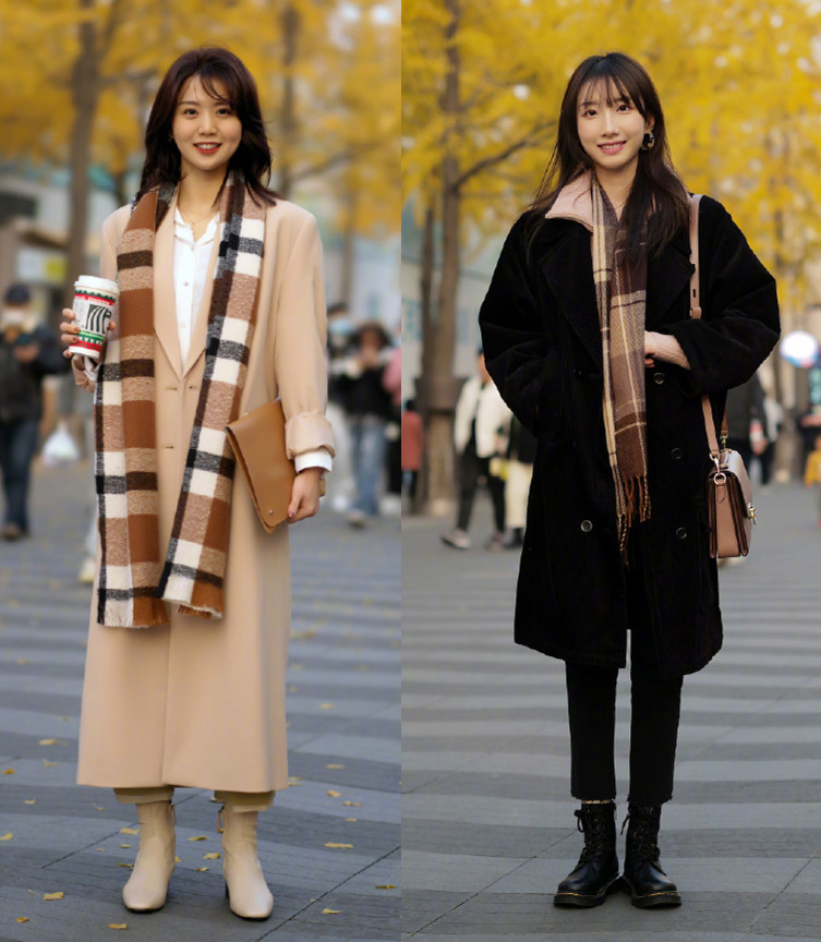 韩国大衣街拍,中国韩国街拍对比