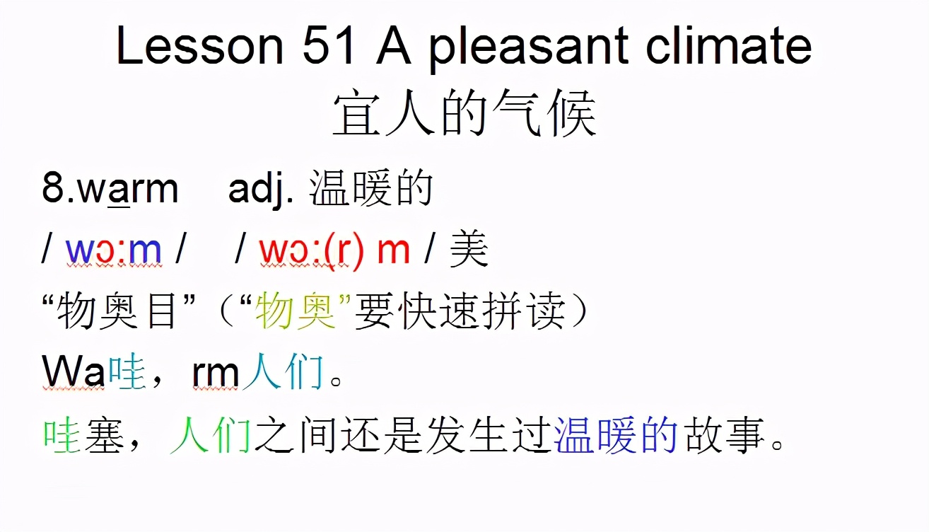 新概念英语第一册，音标课件自学整理Lesson51Apleasantclimate