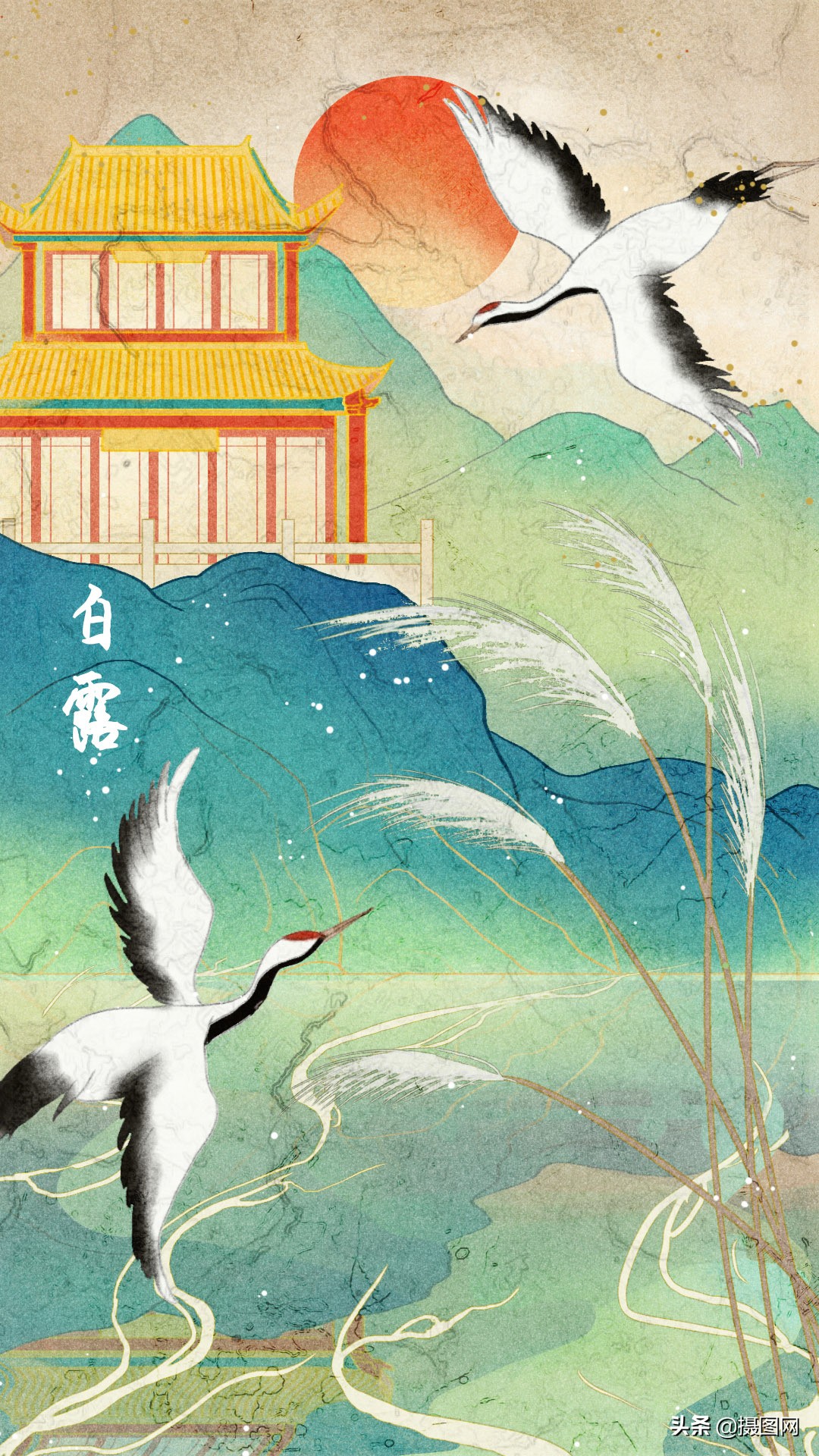 国潮插画水彩图集,水彩新国风插画壁纸