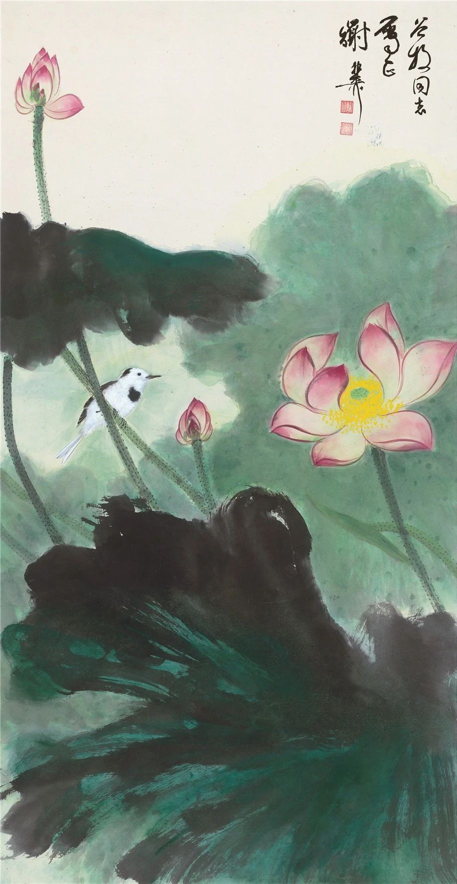 墨与色相碰撞，他笔下的荷花出淤泥而不染飘来阵阵清香