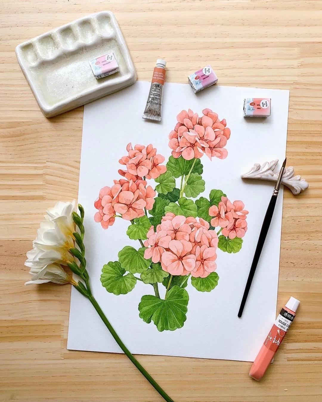 超美水彩画治愈,韩国女孩画画