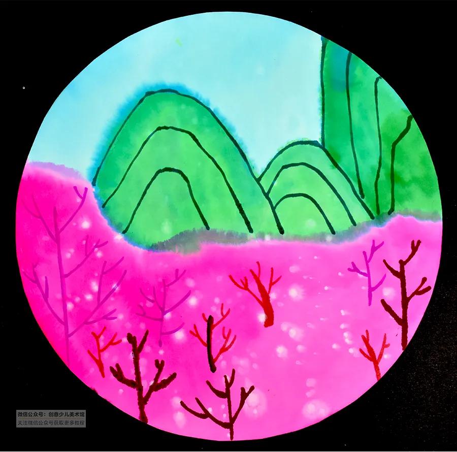 桃花源创意儿童画3-4岁,桃花源记儿童画线稿