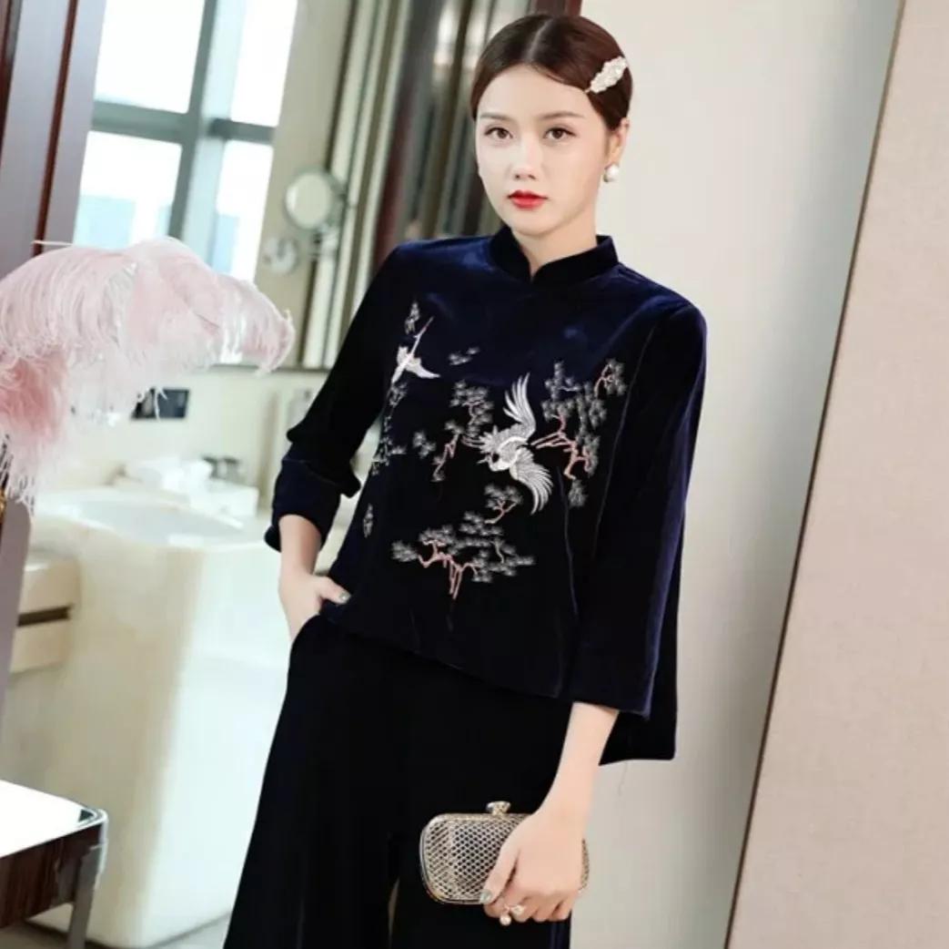 高档金丝绒旗袍套装最新款,冬款旗袍高端大气上档次超长款