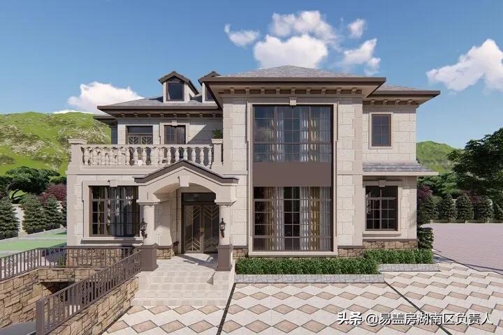 欧式挑高小别墅二层带车库,欧式风元素的二层平顶小别墅