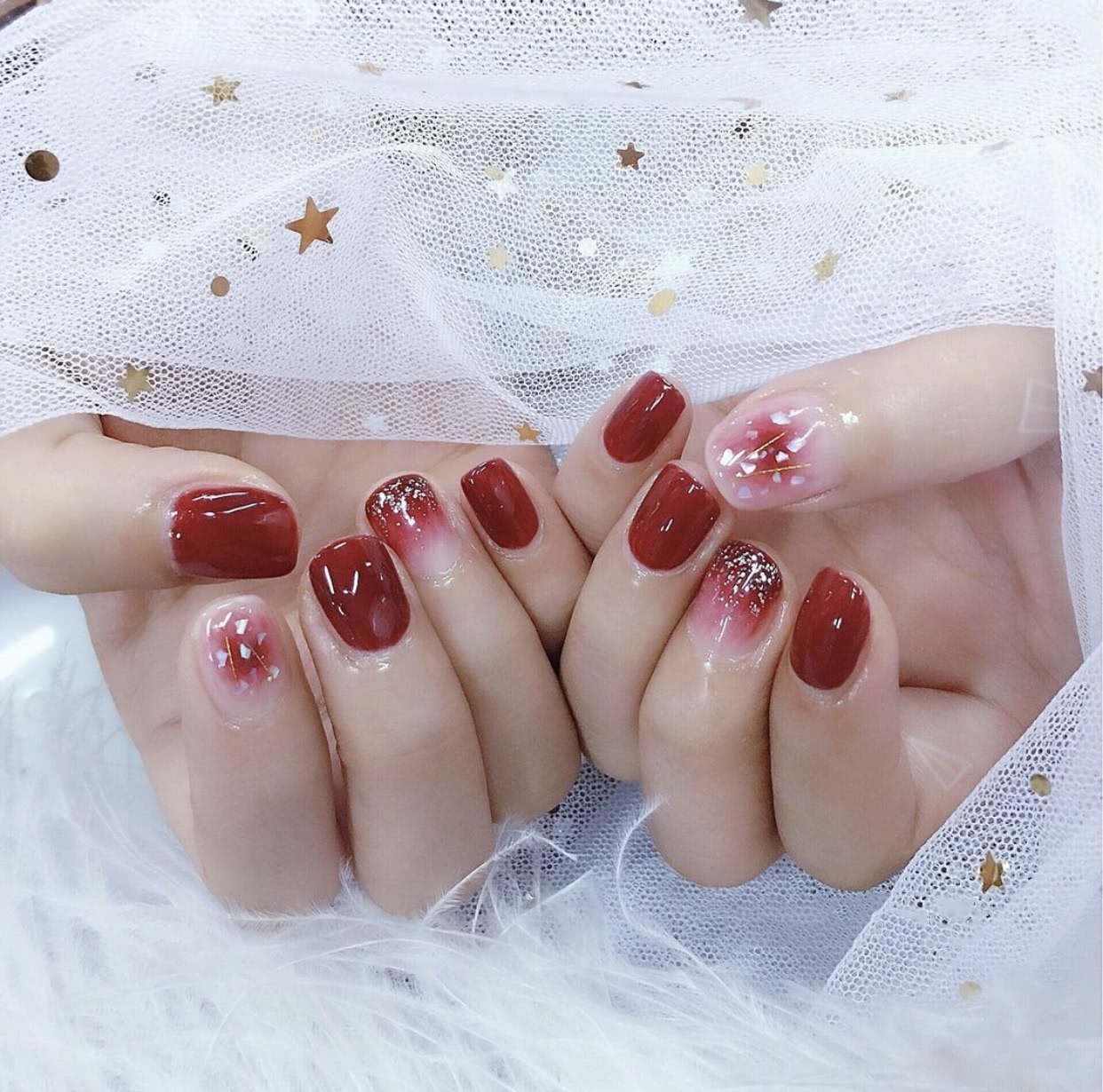 短款29号光疗晕染裸色贝壳美甲,贝壳美甲教程视频初学