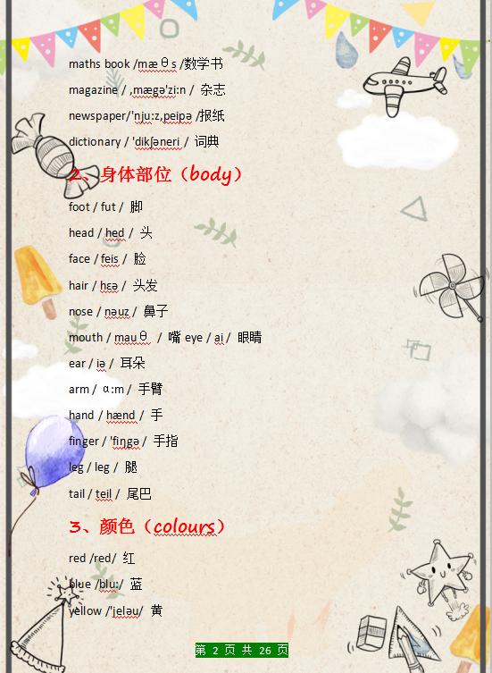 冀教版小学英语单词汇总带音标的,小学英语常用单词音标朗读