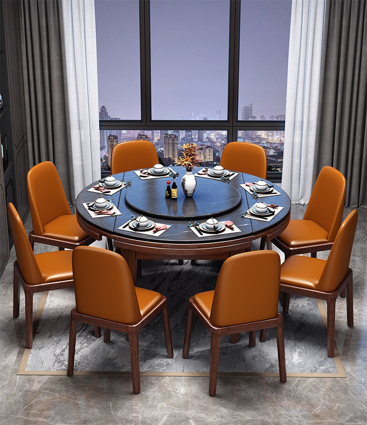 简约新中式餐桌,小户型新中式餐桌折叠可伸缩圆桌