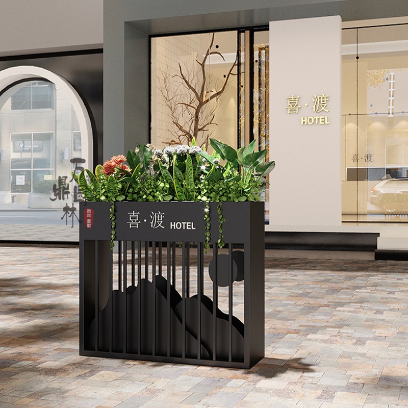 室内外景观金属花盆江苏鑫宇定制射阳售楼部花箱装点的美