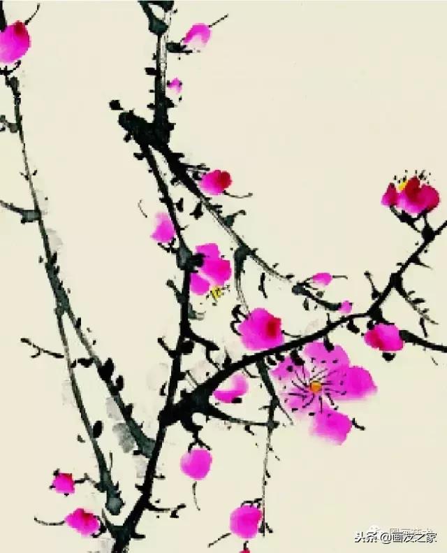 董寿平国画梅花老树干的画法,国画梅花花瓣的画法视频教程