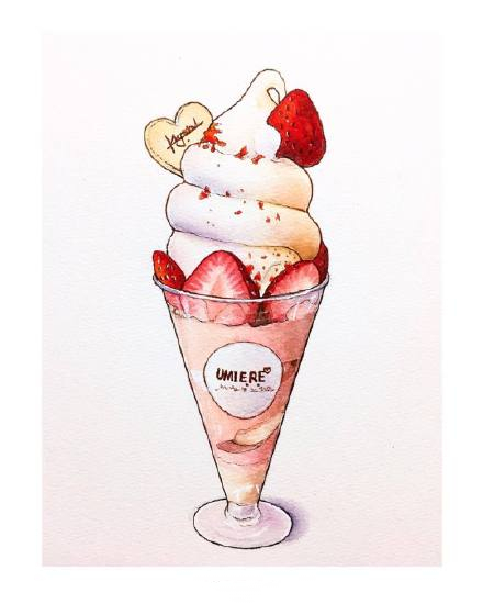 水彩森系小清新插画甜品,手绘治愈系甜品插画