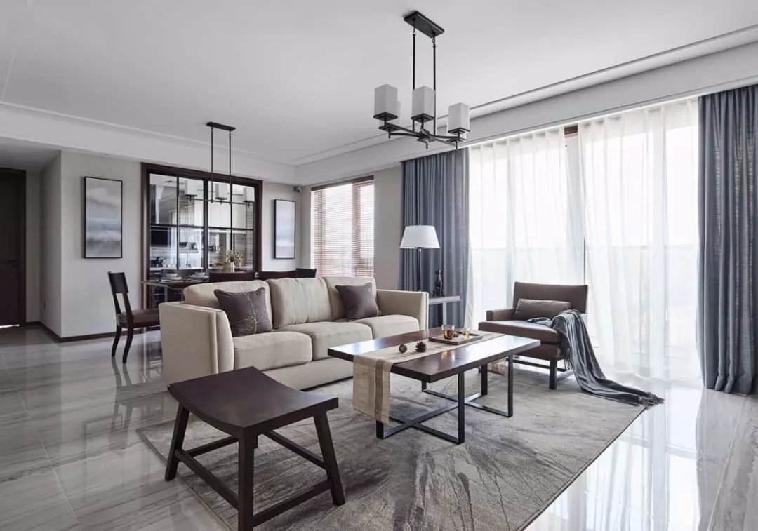 客厅大面积地砖深灰色铺贴效果图,客厅地砖简约铺贴图