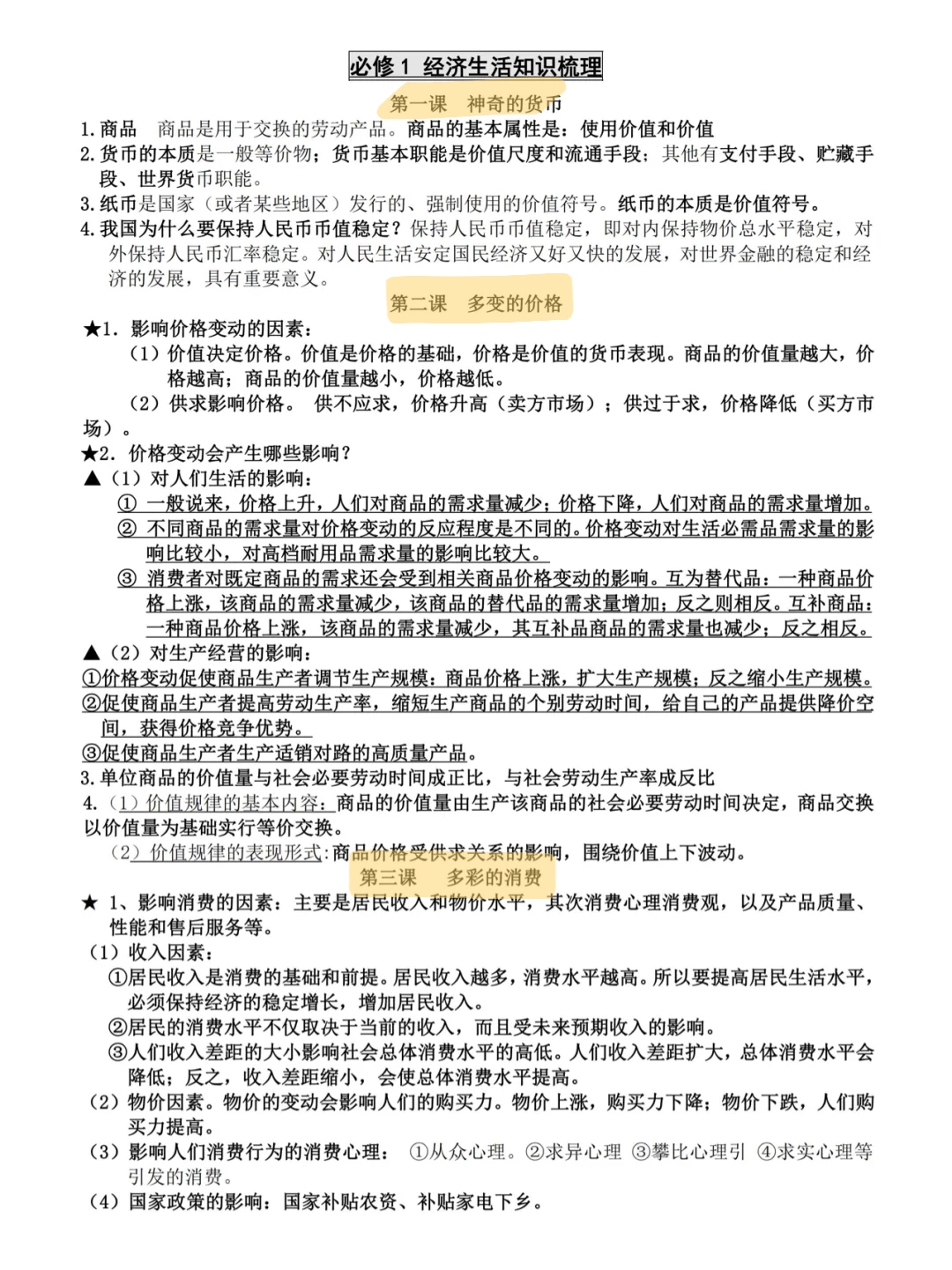 必修一高中政治必考点,满满干货课程